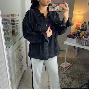 Levies Robert Geller dark wash denim jacket.